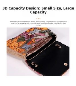 Detailed view of spacious embroidery sequin bag interior with 10cm wide bottom for iPad