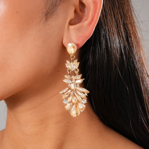 Luxury champagne drop earrings with teardrop crystals in vintage gold finish for women