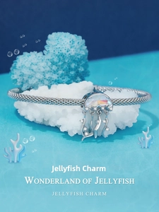 Detailed macro view of S925 sterling silver jellyfish charm with iridescent stones