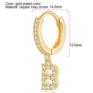 Gold plated letter B huggie earrings with cubic zirconia inlay for women