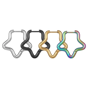Stainless Steel Pentagram Star Hoop Earrings For Women Men Trendy Punk Rock Style Geometric Jewelry Electroplated Minimalist