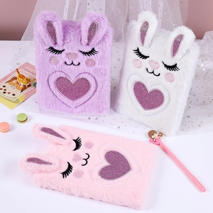 Cute bunny plush notebook in pink purple and white with sequin heart and embroidery
