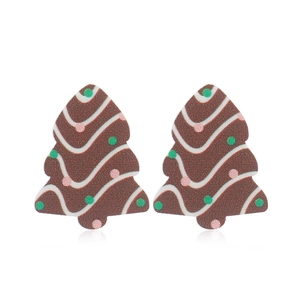 Braune Glitzer-Weihnachtsbaum-Ohrringe mit bunten Punkten auf weißem Grund