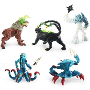 5-piece mythical creature figure set including horned beast panther and octopus monster