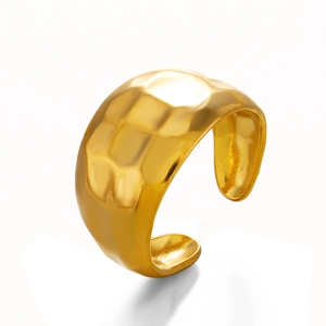 Minimalist 18K gold plated stainless steel open ring with wide hammered metal texture