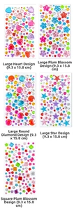 Detail of colorful acrylic jewel stickers in heart, star, and flower shapes for DIY crafts