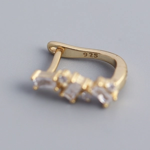 Gold plated S925 silver U-shaped hoop earrings with sparkling cubic zirconia stones