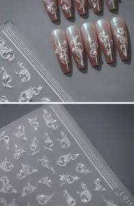 Detailed 5D embossed nail stickers TL-015 featuring white pearls and vine patterns