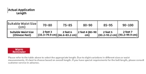 Detailed sizing chart for twisted wax rope belts with waist measurement guidelines