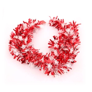 180cm Red and White Christmas Tinsel Garland with Snowflakes for Holiday Tree Decoration