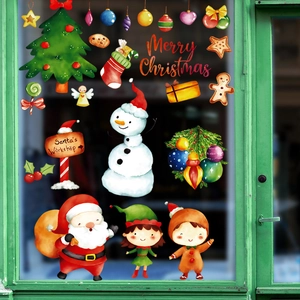 Stickers de fenêtre aquarelle Père Noël et Bonhomme de neige pour décoration de Noël