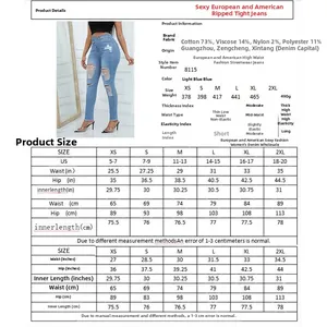 Tabella taglie dettagliata per jeans skinny strappati a vita alta con misure in CM