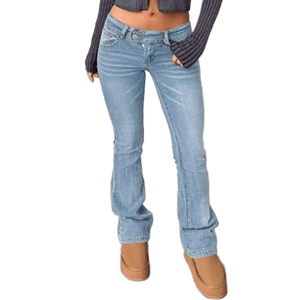 Slim fit flare jeans in light blue wash with vintage faded finish and low waist