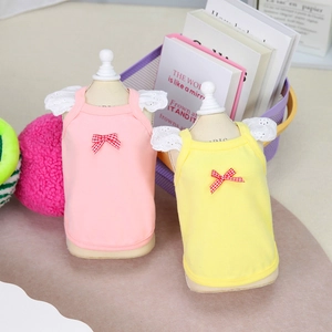 Pink and yellow pet knit vest with lace trim and bowknot details for cats and small dogs