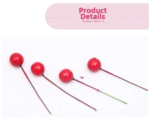Detailed view of glossy red artificial Christmas berries with smooth lacquered finish