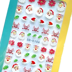 5D Christmas embossed nail art stickers featuring Santa Claus and reindeer designs
