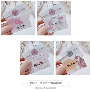 Detail of flamingo thank you card set with envelopes and matching floral stickers