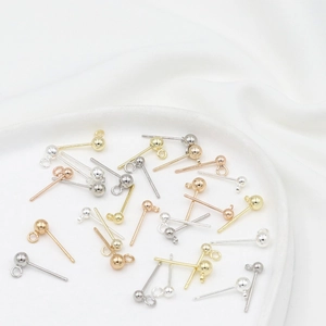 DIY jewelry 14K gold plated bead stud earrings with loop in gold silver and rose gold