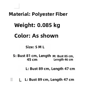 Size chart for French style striped camisole showing bust and length measurements