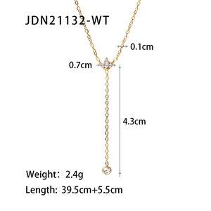 Guide des dimensions détaillées du collier en acier doré avec pendentif zircon