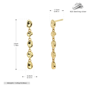 Detailed view of S925 sterling silver tassel drop earrings with size measurements