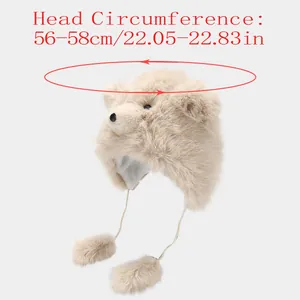 Detailed size chart for plush polar bear hat with 56-58cm head circumference info