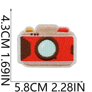 Detailed size view of a retro camera embroidery patch with precise needlework