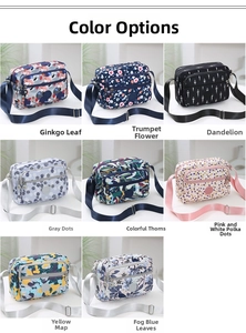 Multiple patterns of waterproof nylon crossbody bags including floral and geometric prints