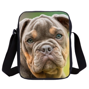 3D printed French Bulldog crossbody bag with adjustable black strap and white background