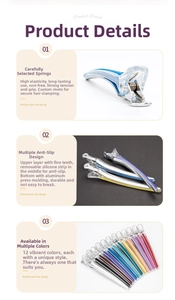 Detail of colorful salon duckbill clips with aluminum body and anti-slip silicone strips