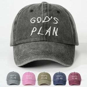 Washed Cotton Baseball Cap With Gods Plan Embroidery Vintage Adjustable Sun Hat Retro Streetwear For Men Women