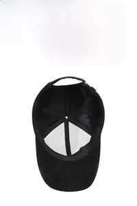 Detail of the breathable mesh interior and durable cross-stitching on black baseball cap