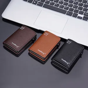 Baellerry RFID blocking card holder wallet with lychee texture in black brown and coffee