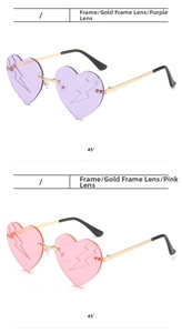 Detail of heart-shaped rimless sunglasses with unique lightning pattern engraving on lenses