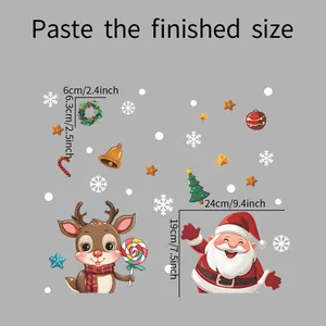 Detailed dimensions of Santa and reindeer wall stickers in centimeters and inches