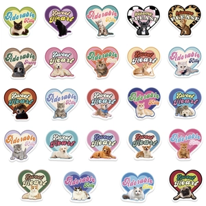 Retro heart stickers with cute cats and dogs patterns for luggage and laptop decoration