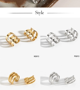 Detailed comparison of gold and silver geometric striped ear cuffs in minimalist style