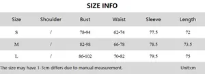 Detailed size chart for the high-neck long sleeve slim dress in centimeters