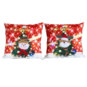 Lot de housses de coussin de Noël LED avec broderie bonhomme de neige, renne et welcome