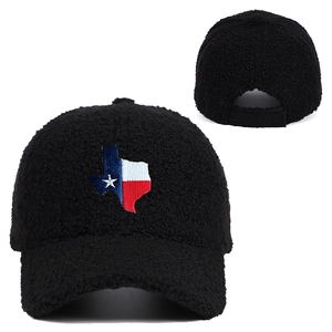 Casquette de baseball noire en polaire sherpa avec broderie du drapeau du Texas