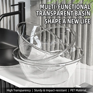 Transparent Washbasin PET Plastic Thickened Round Durable Basin For Bathroom Laundry Kitchen Modern Luxury Household