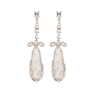 Elegant drop earrings with zircon bow and teardrop crystal in silver finish