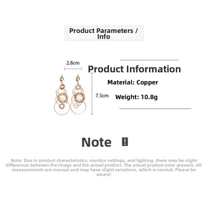Detailed size specifications for multi-layered gold geometric circle dangle earrings