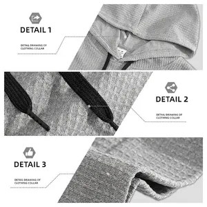 Men's grey hooded short sleeve shirt with breathable waffle texture and metal drawstring