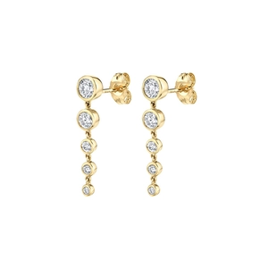 Elegant gold earrings featuring five drop rhinestones in a vertical tassel design