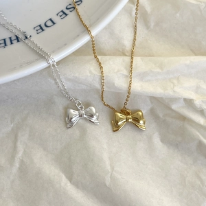 Elegant gold and silver 925 sterling silver bow pendant necklaces for women