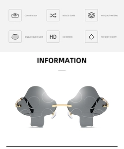 Detail of mushroom-shaped lenses with gold metal frames and glare reduction technology