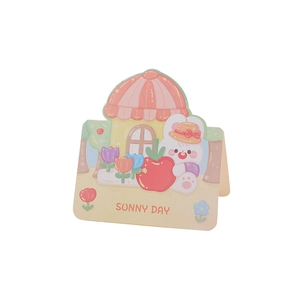 Cartoon animal greeting cards featuring cute rabbit and house motifs for special occasions