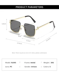 Size chart showing dimensions for half-frame sunglasses including frame width and lens height