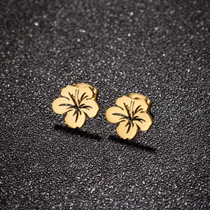 Stainless Steel Hollow Flower Stud Earrings Hibiscus Floral Design French Retro Minimalist Jewelry For Women